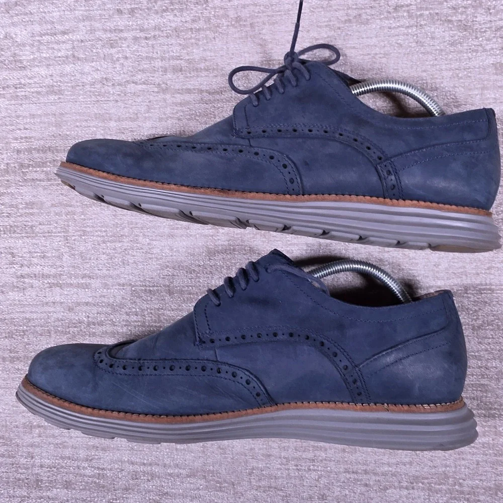 Cole Haan Grand OS Mens 11 Blue Leather Wingtip Oxford C26473 Brogue Dress Shoe